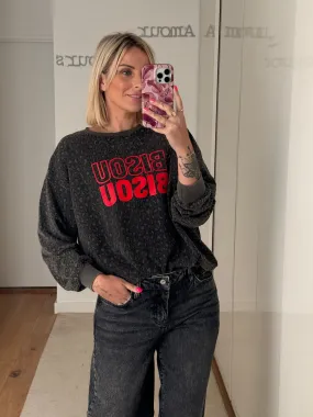 Sweat Bisous Rouge - Léopard Gris